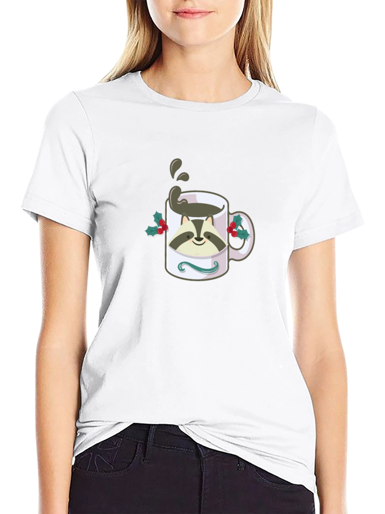 Raccoon Coffee Mug Graphic T-Shirt - Black