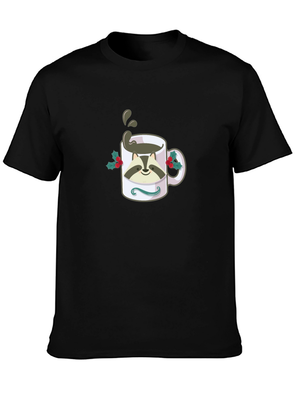 Raccoon Coffee Mug Graphic T-Shirt - Black