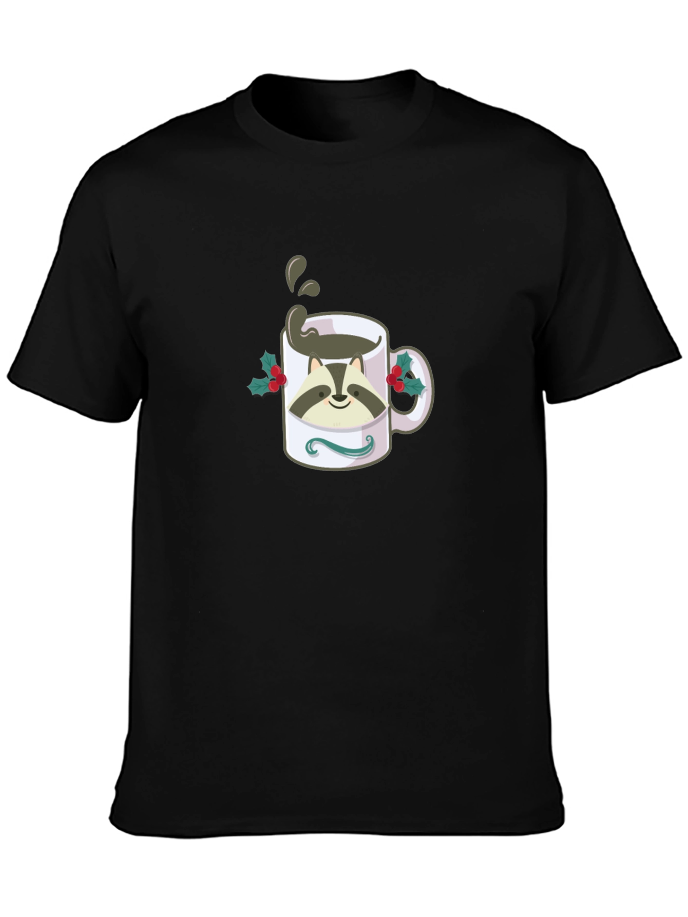 Raccoon Coffee Mug Graphic T-Shirt - Black
