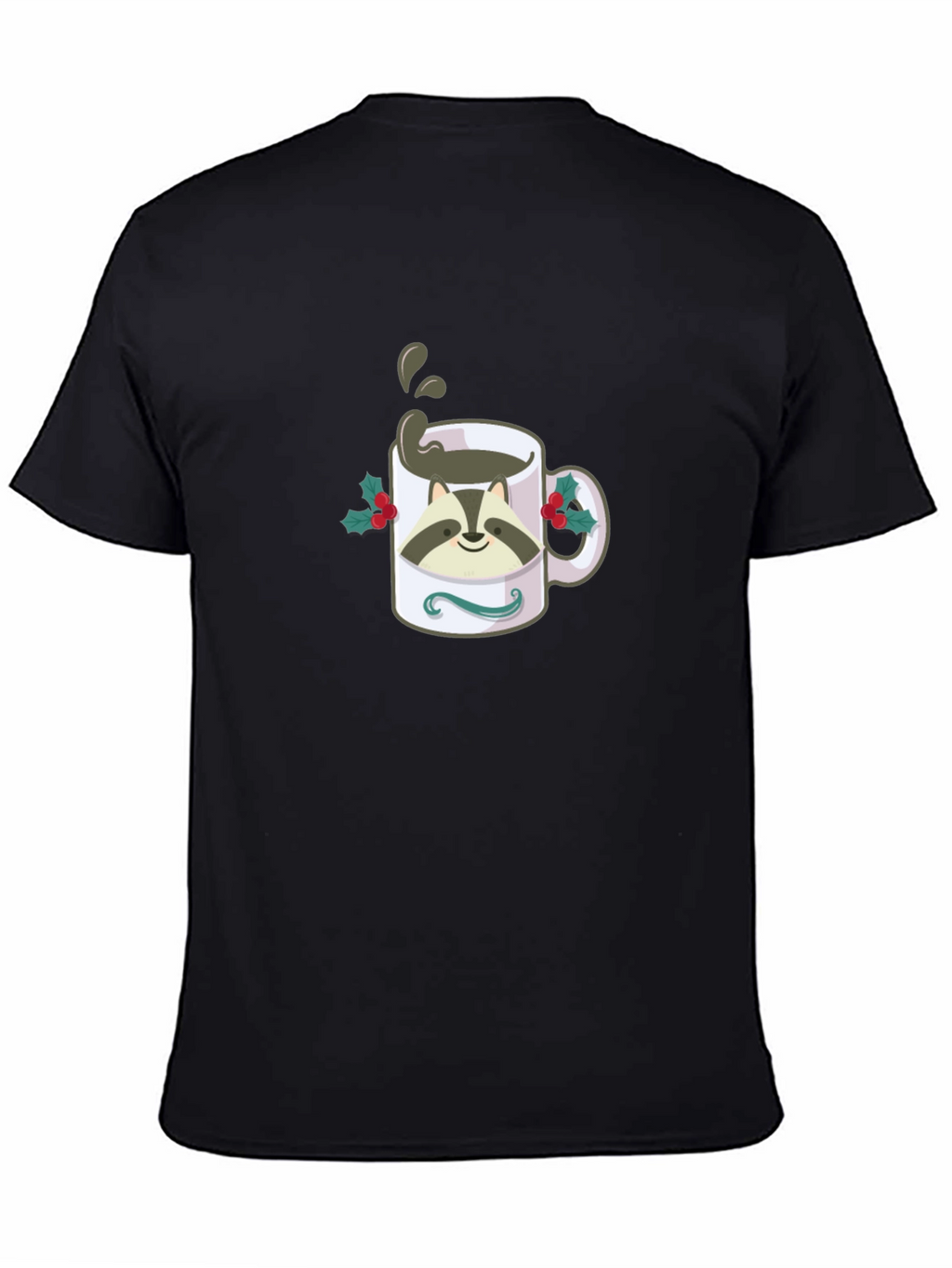 Raccoon Coffee Mug Graphic T-Shirt - Black