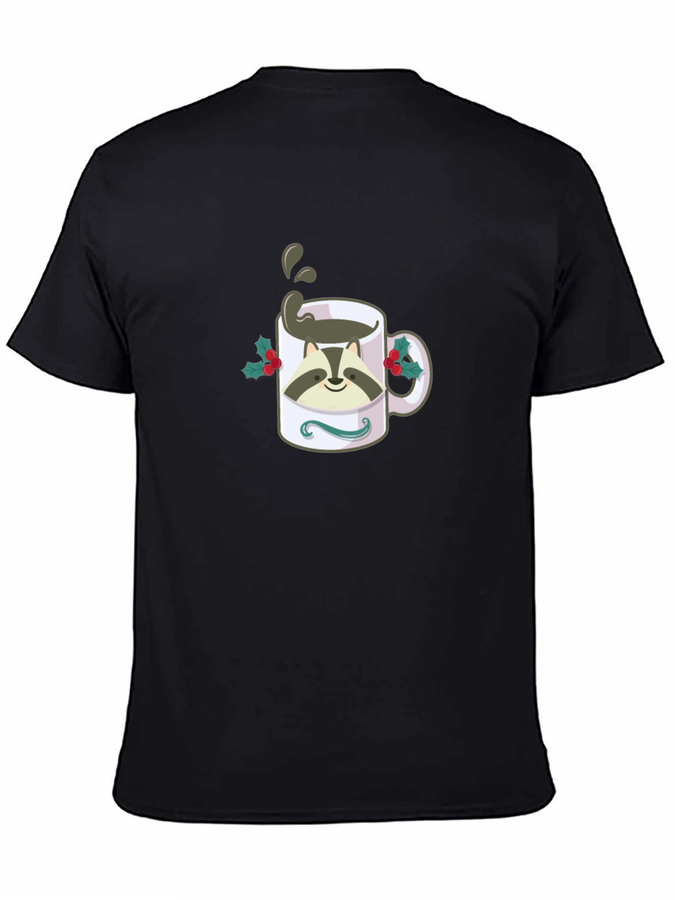 Raccoon Coffee Mug Graphic T-Shirt - Black