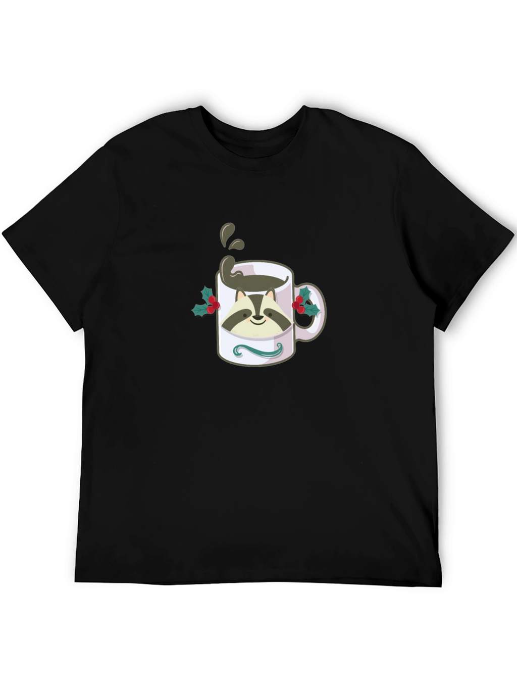 Raccoon Coffee Mug Graphic T-Shirt - Black