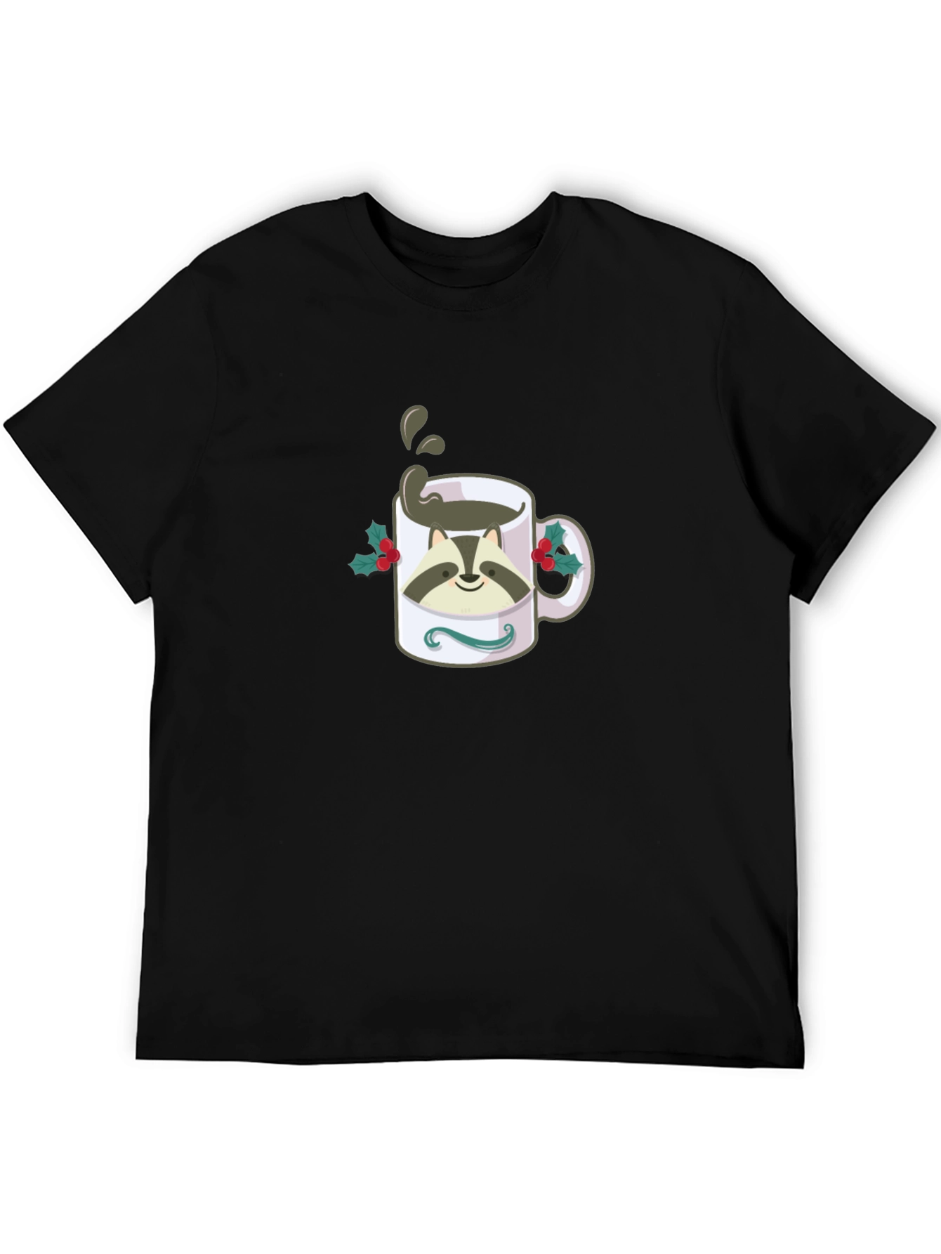 Raccoon Coffee Mug Graphic T-Shirt - Black