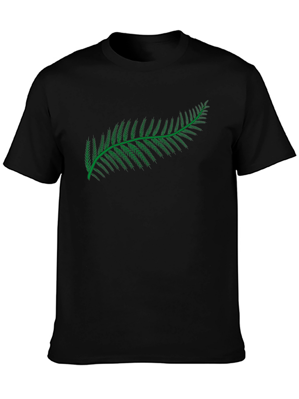 Black T-Shirt with Green Fern Design