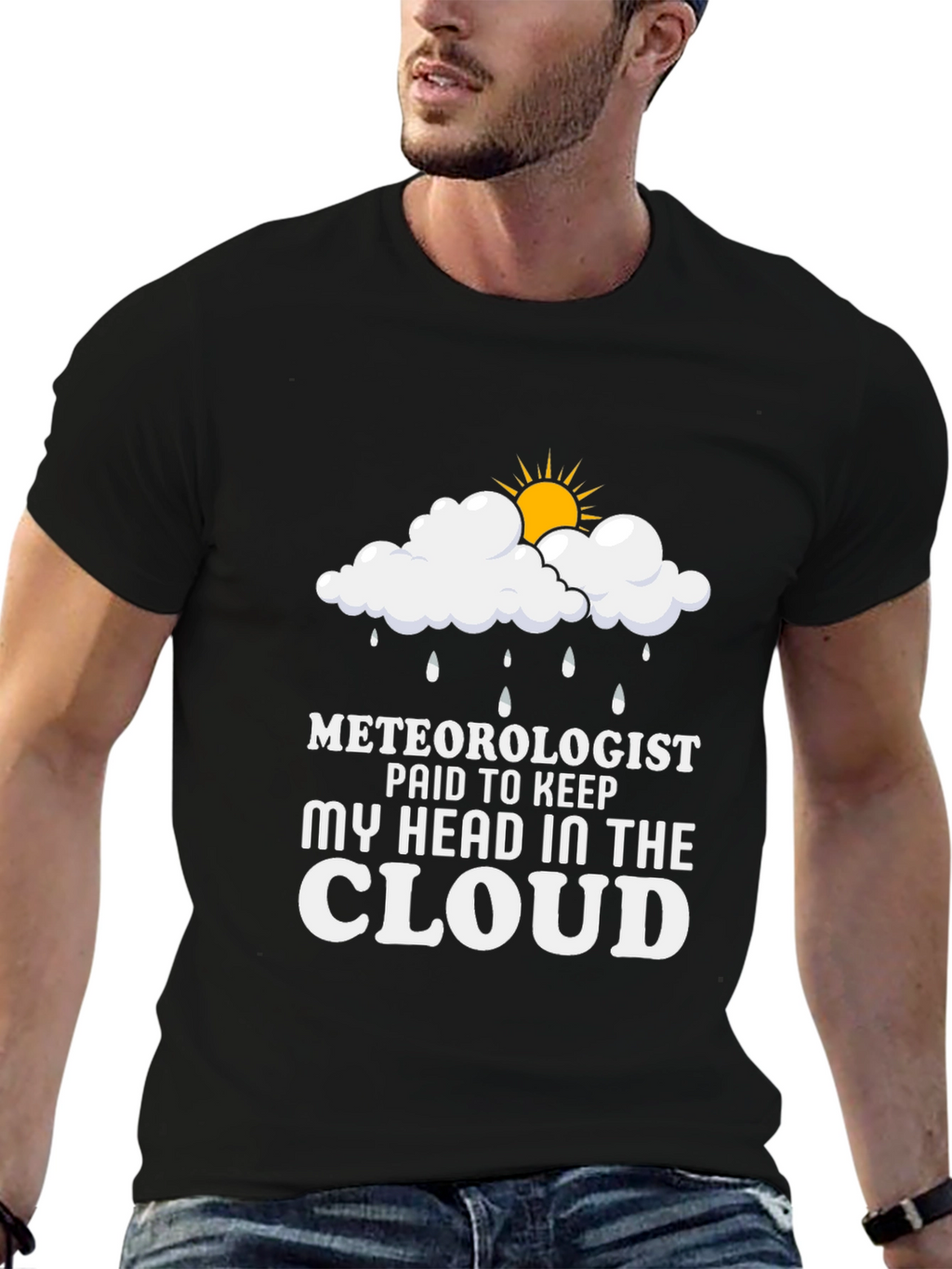 Meteorologist Head in the Cloud Black T-Shirt