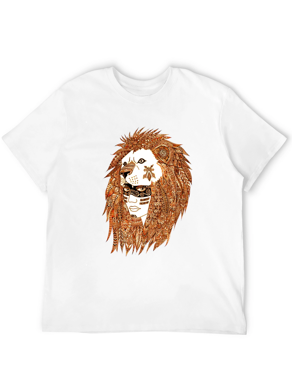 Lion & Tribal Face Graphic Tee - Black