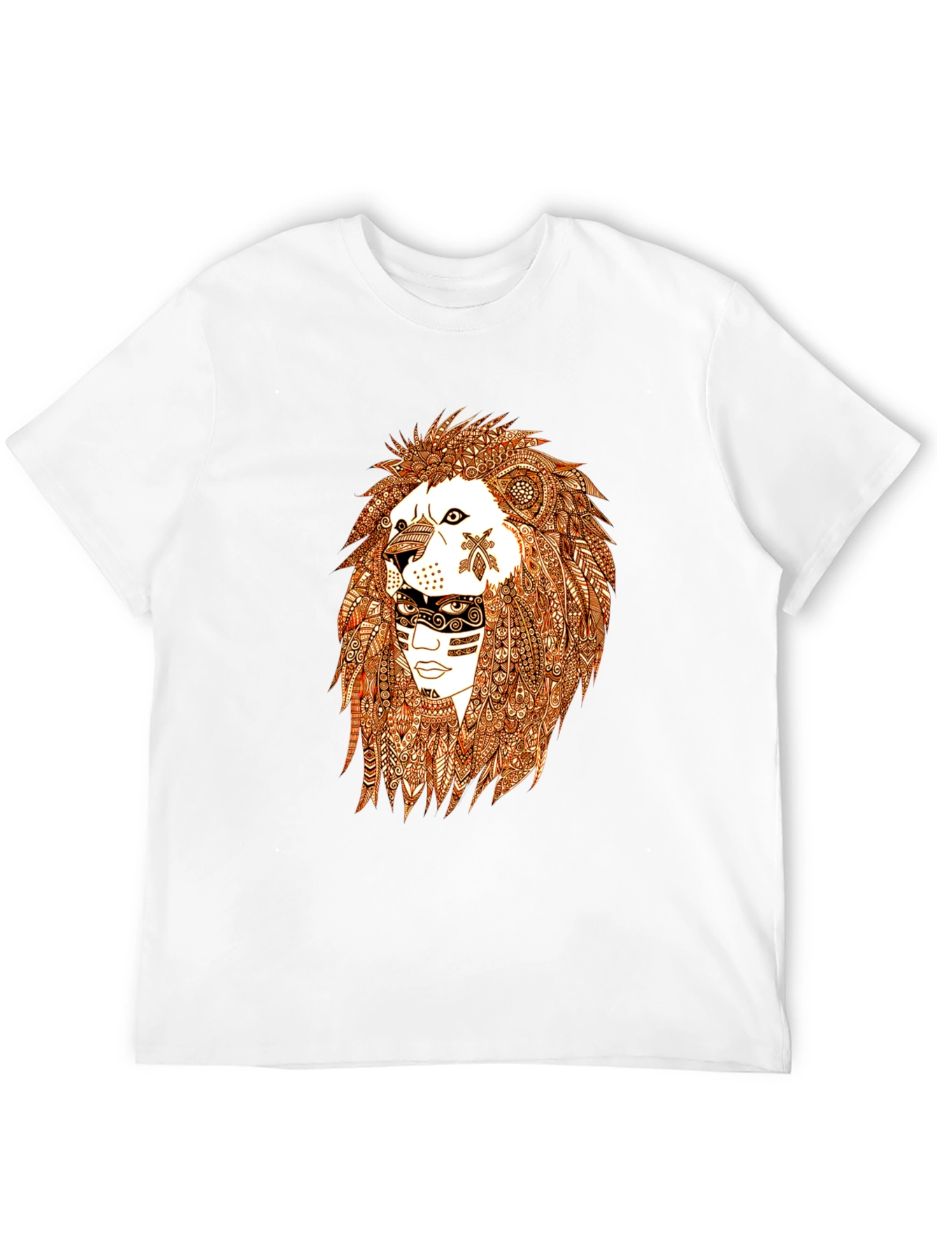 Lion & Tribal Face Graphic Tee - Black