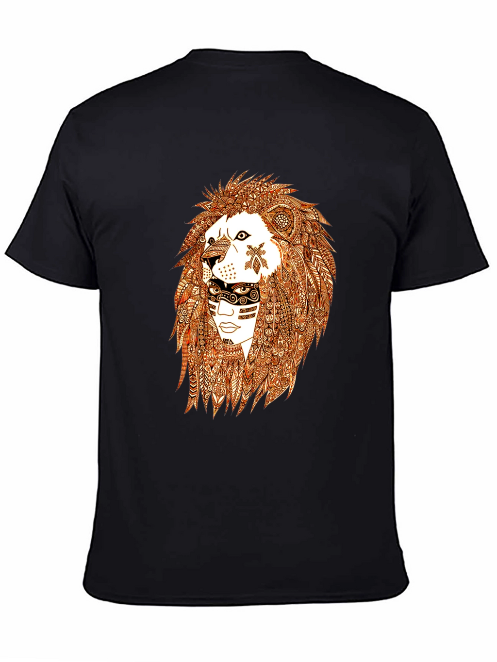 Lion & Tribal Face Graphic Tee - Black