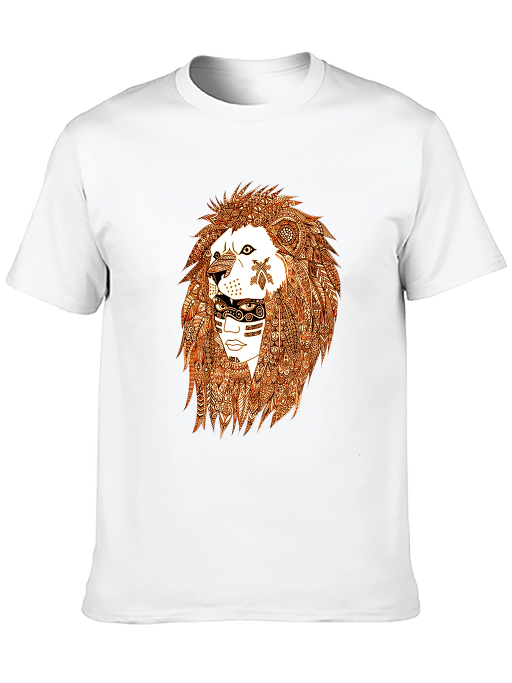 Lion & Tribal Face Graphic Tee - Black