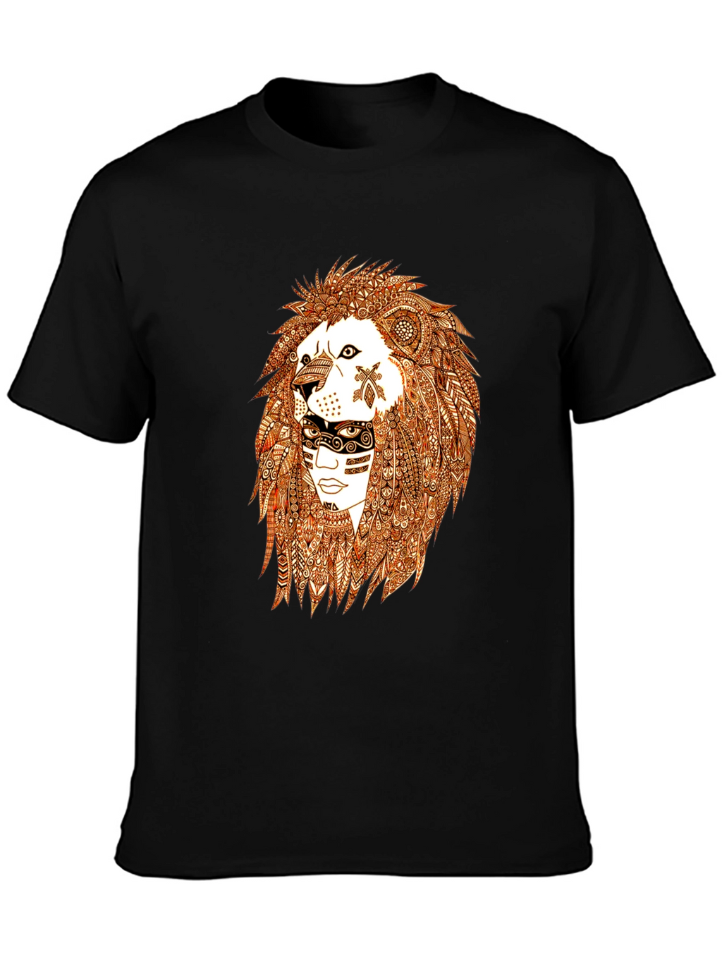 Lion & Tribal Face Graphic Tee - Black
