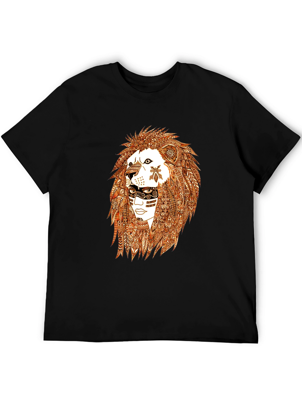 Lion & Tribal Face Graphic Tee - Black