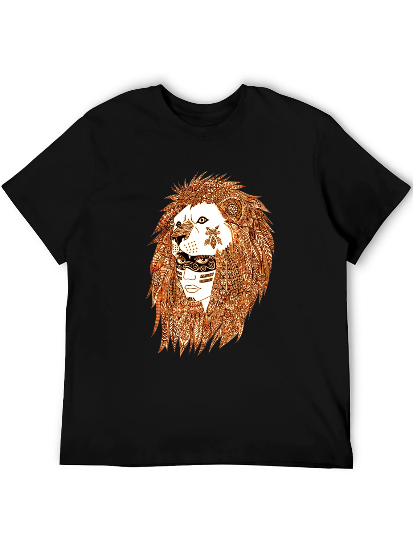 Lion & Tribal Face Graphic Tee - Black