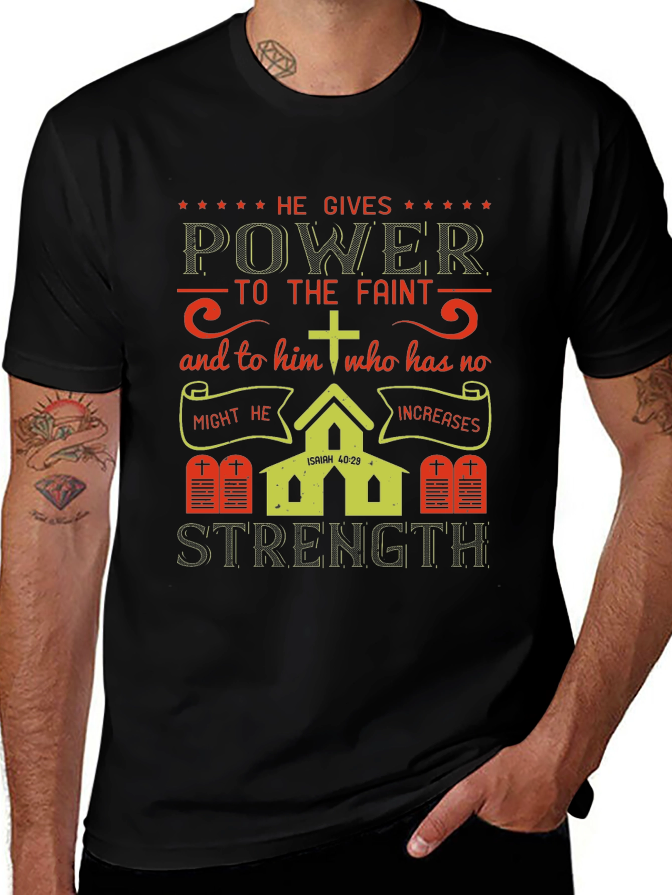He Gives Power T-Shirt: Isaiah 40:29 Christian Apparel