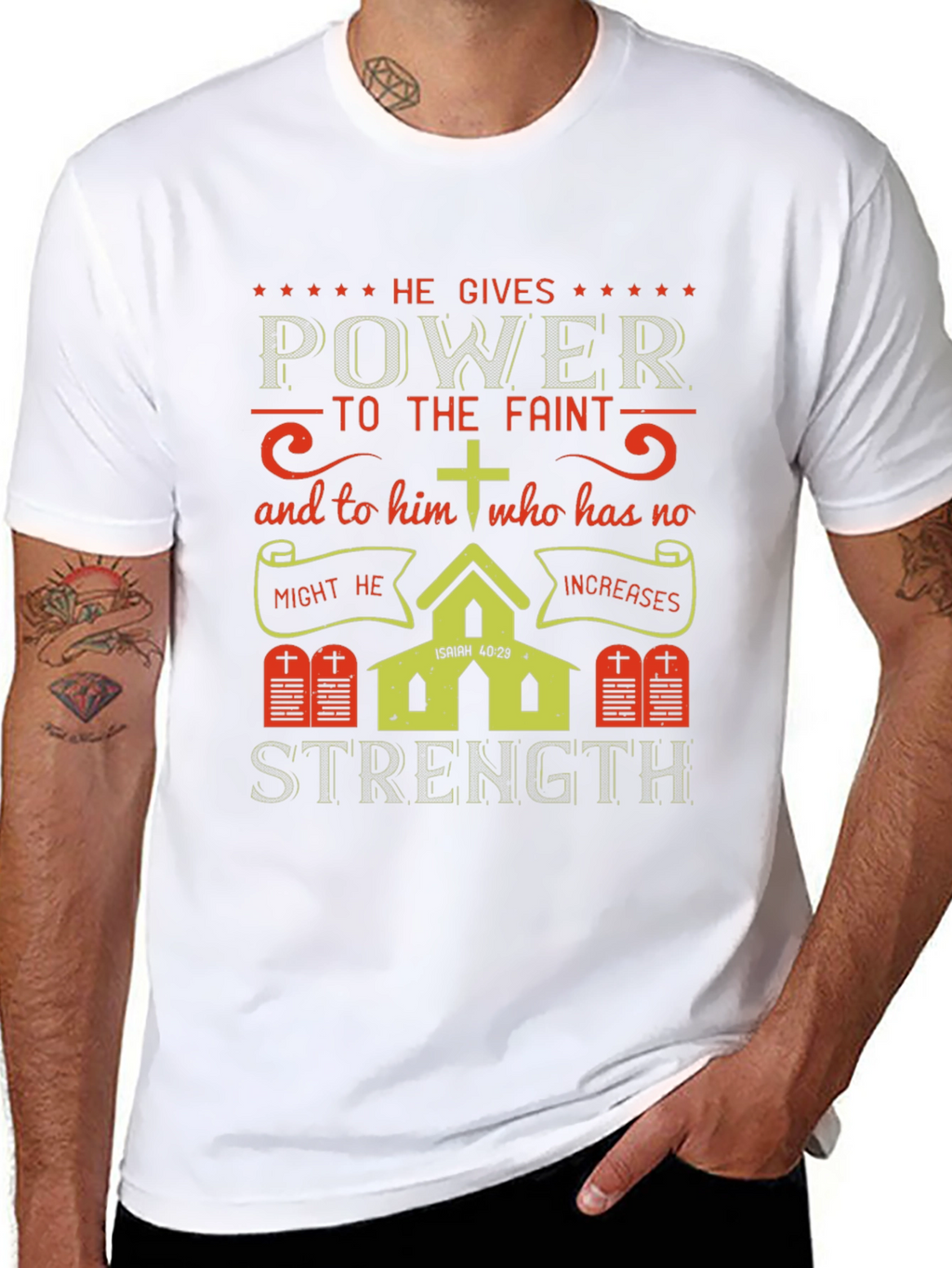 He Gives Power T-Shirt: Isaiah 40:29 Christian Apparel