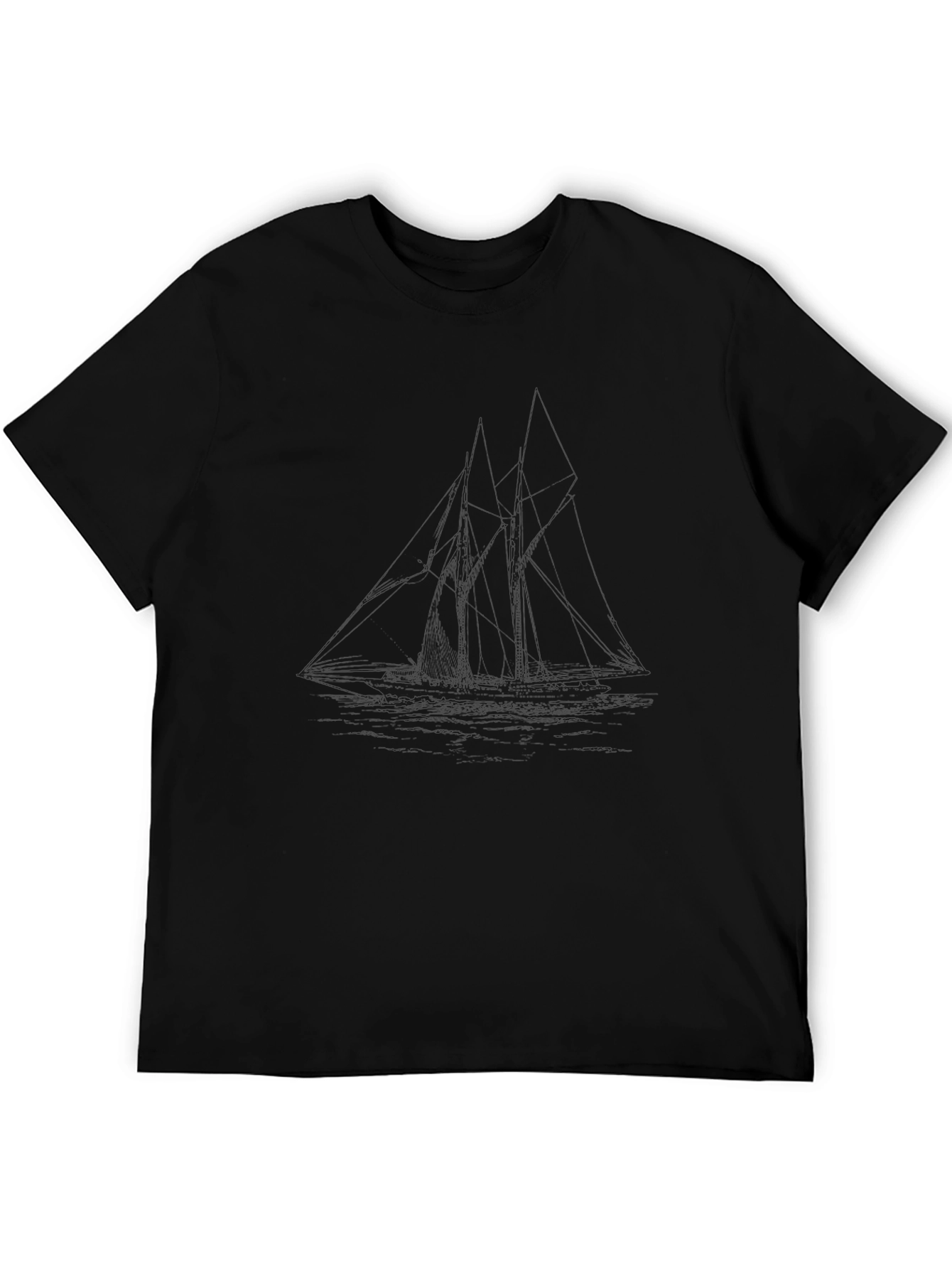 Mens Black Crew Neck T-Shirt - Graphic Sailboat Design