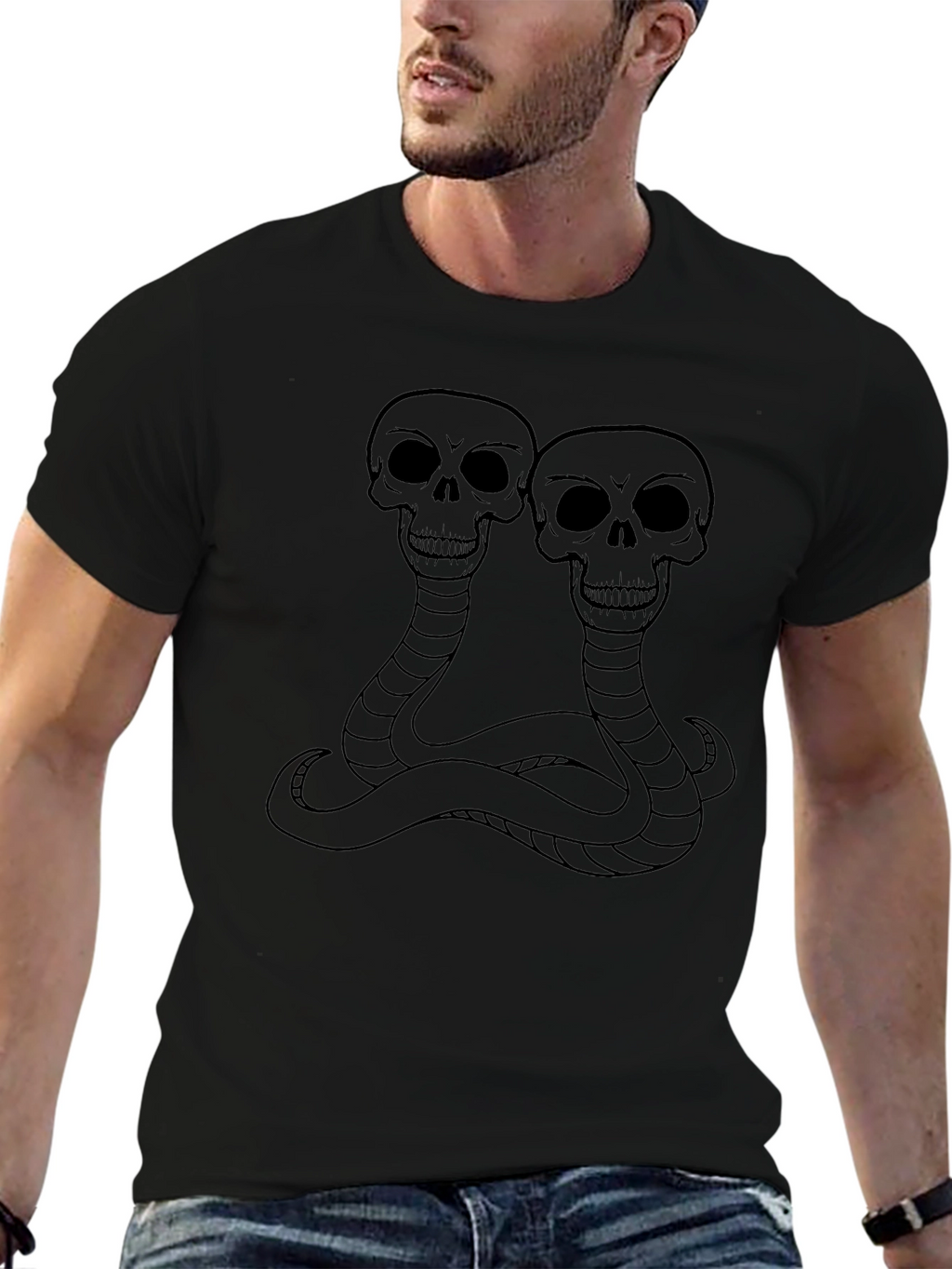 Skull Snake Graphic Tee - Black Cotton T-Shirt