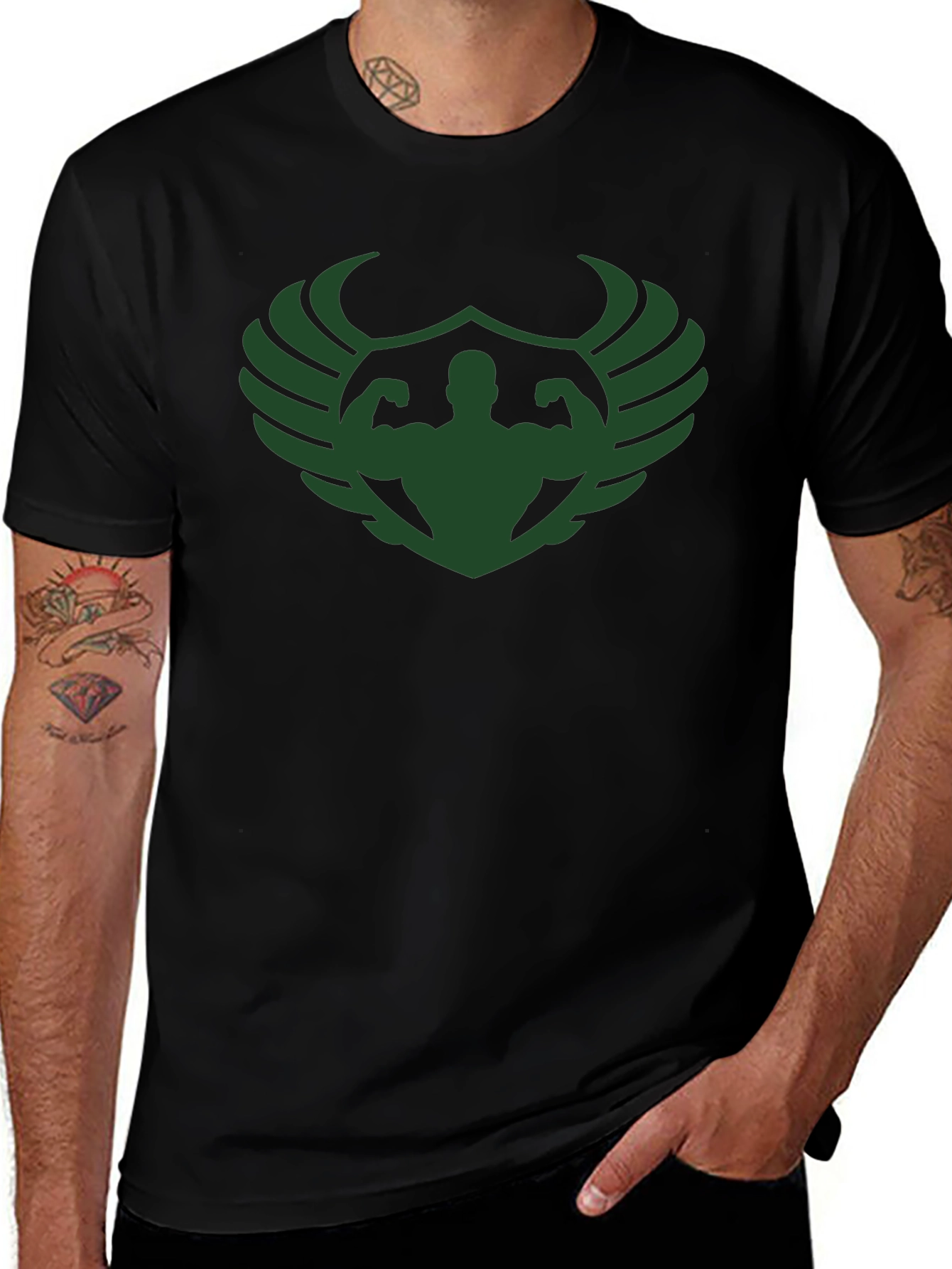 Muscle Wings Graphic T-Shirt - Black Gym Tee