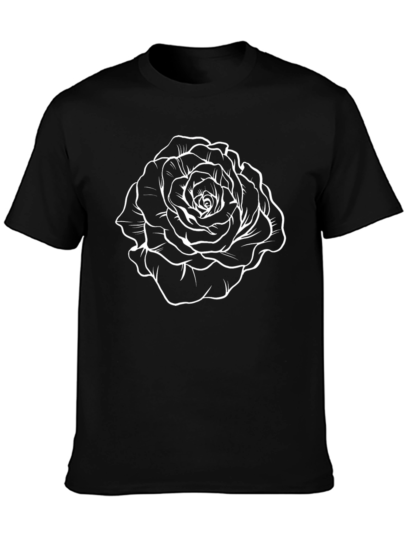 Black T-Shirt with White Rose Graphic