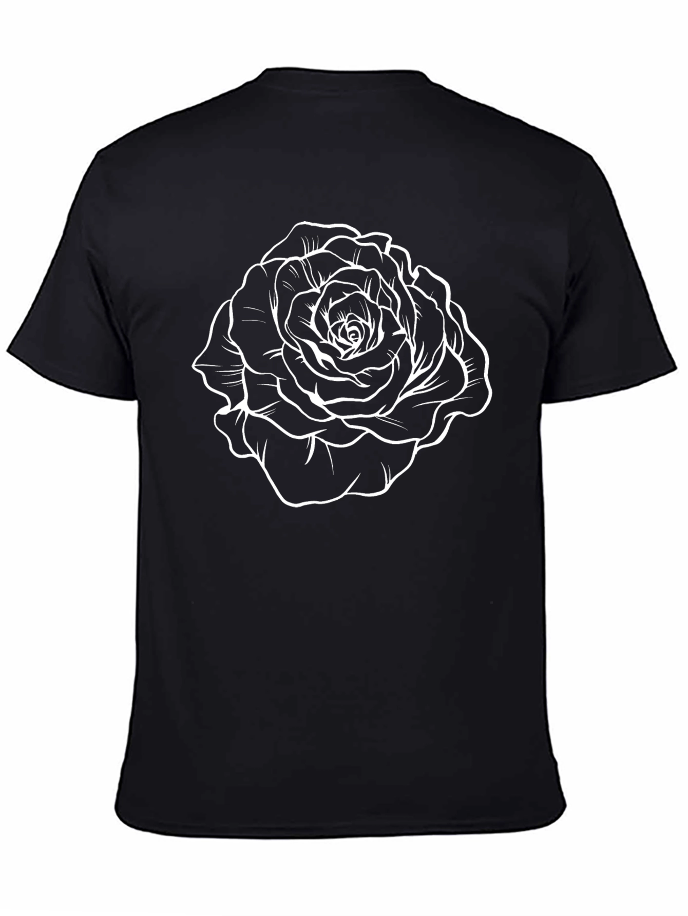 Black T-Shirt with White Rose Graphic