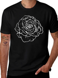 Black T-Shirt with White Rose Graphic
