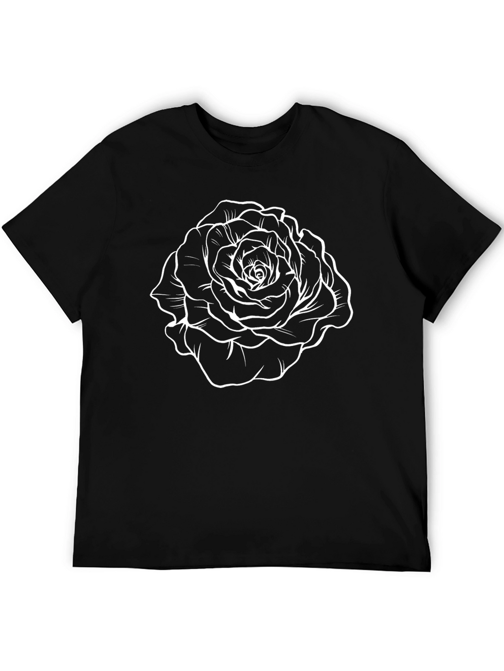 Black T-Shirt with White Rose Graphic