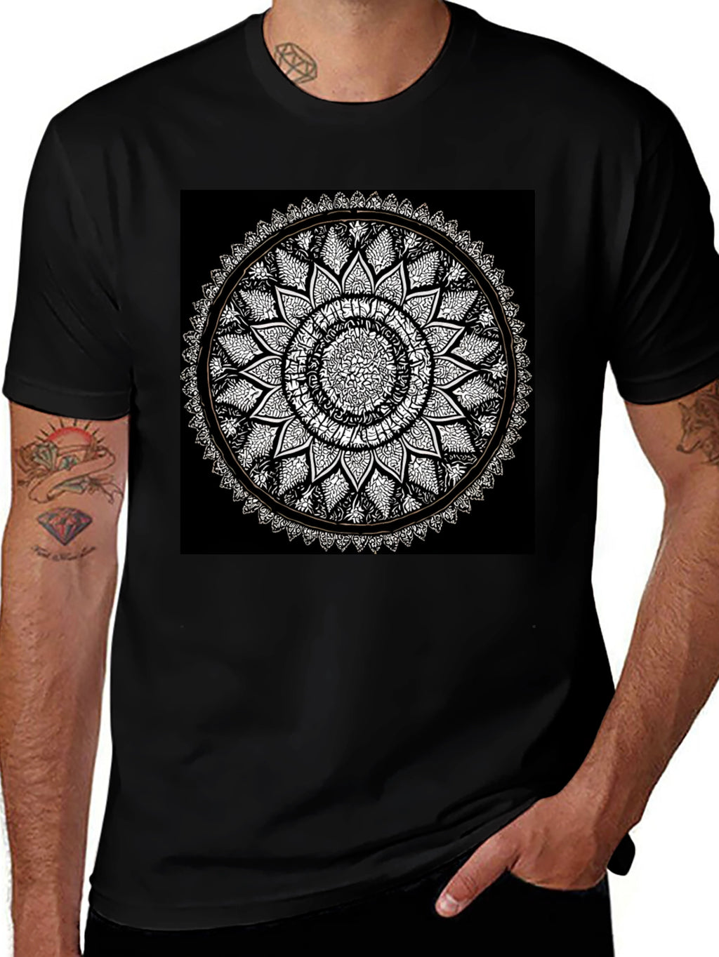 Mandala Print Black T-Shirt