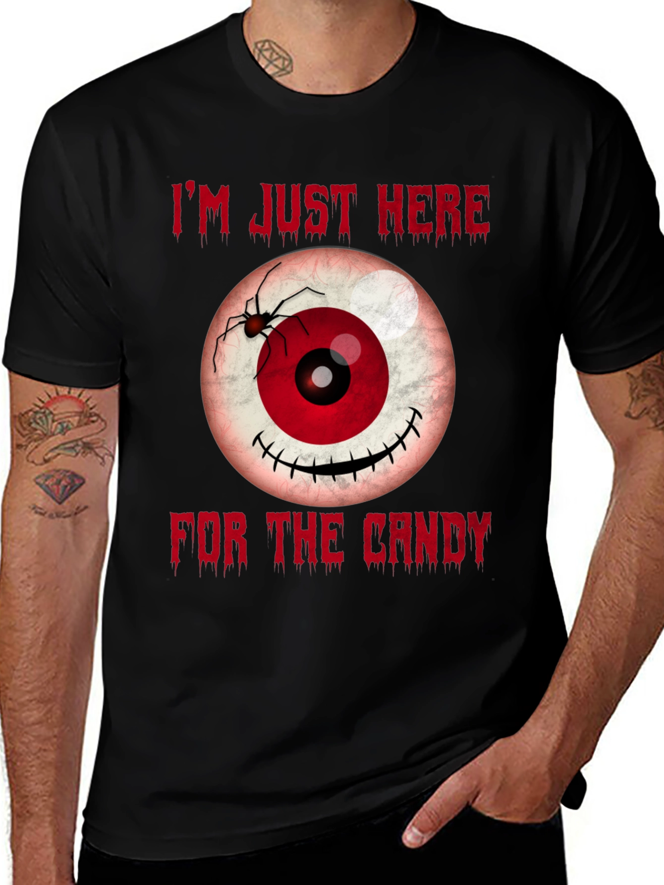 Halloween Eyeball T-Shirt - Im Just Here for the Candy