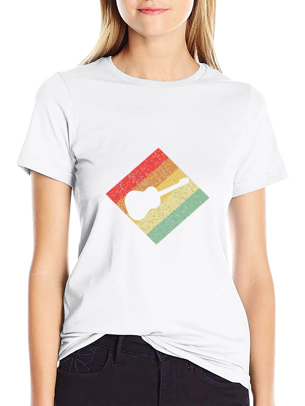 Retro Guitar Graphic Tee - Black Cotton T-Shirt