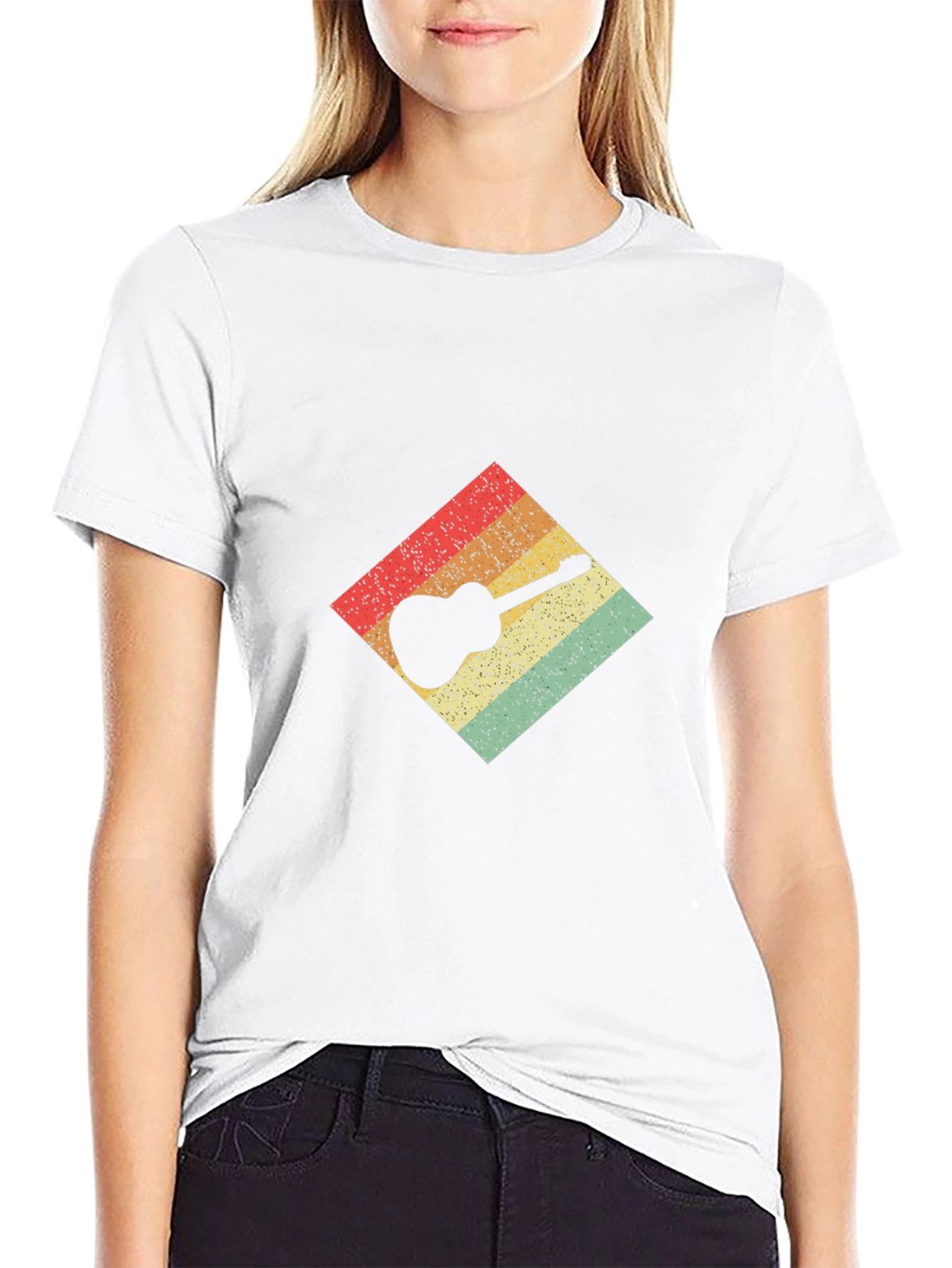 Retro Guitar Graphic Tee - Black Cotton T-Shirt