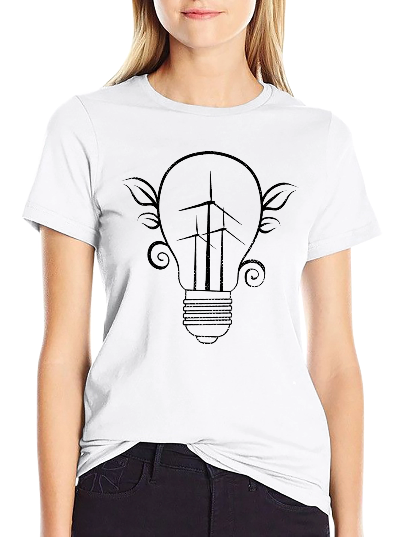 Eco-Friendly Wind Turbine Light Bulb Graphic Tee