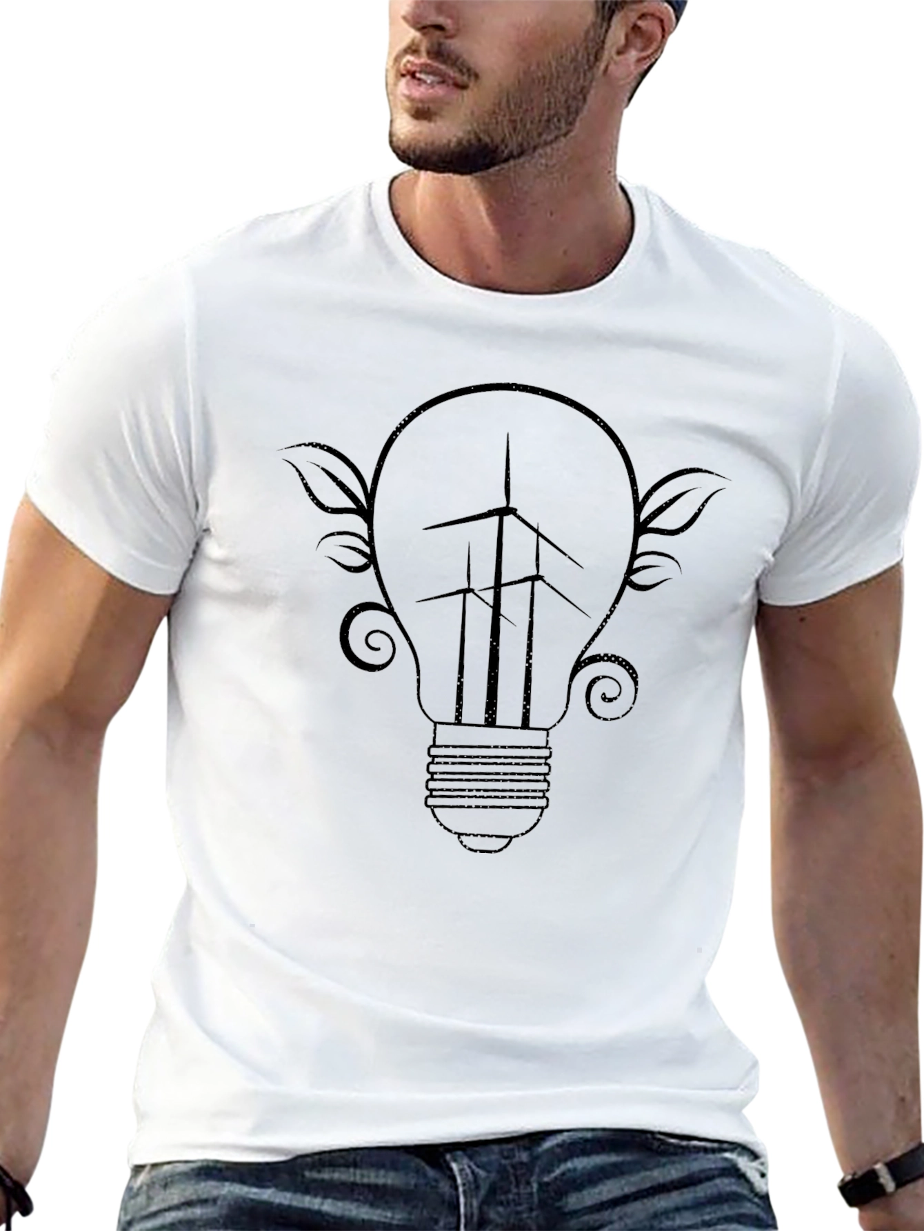 Eco-Friendly Wind Turbine Light Bulb Graphic Tee