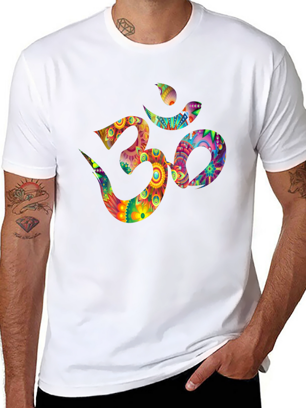 Om Symbol Graphic Tee - Vibrant Floral Design