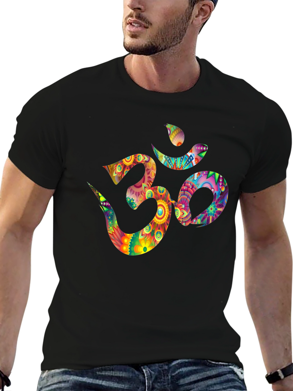 Om Symbol Graphic Tee - Vibrant Floral Design