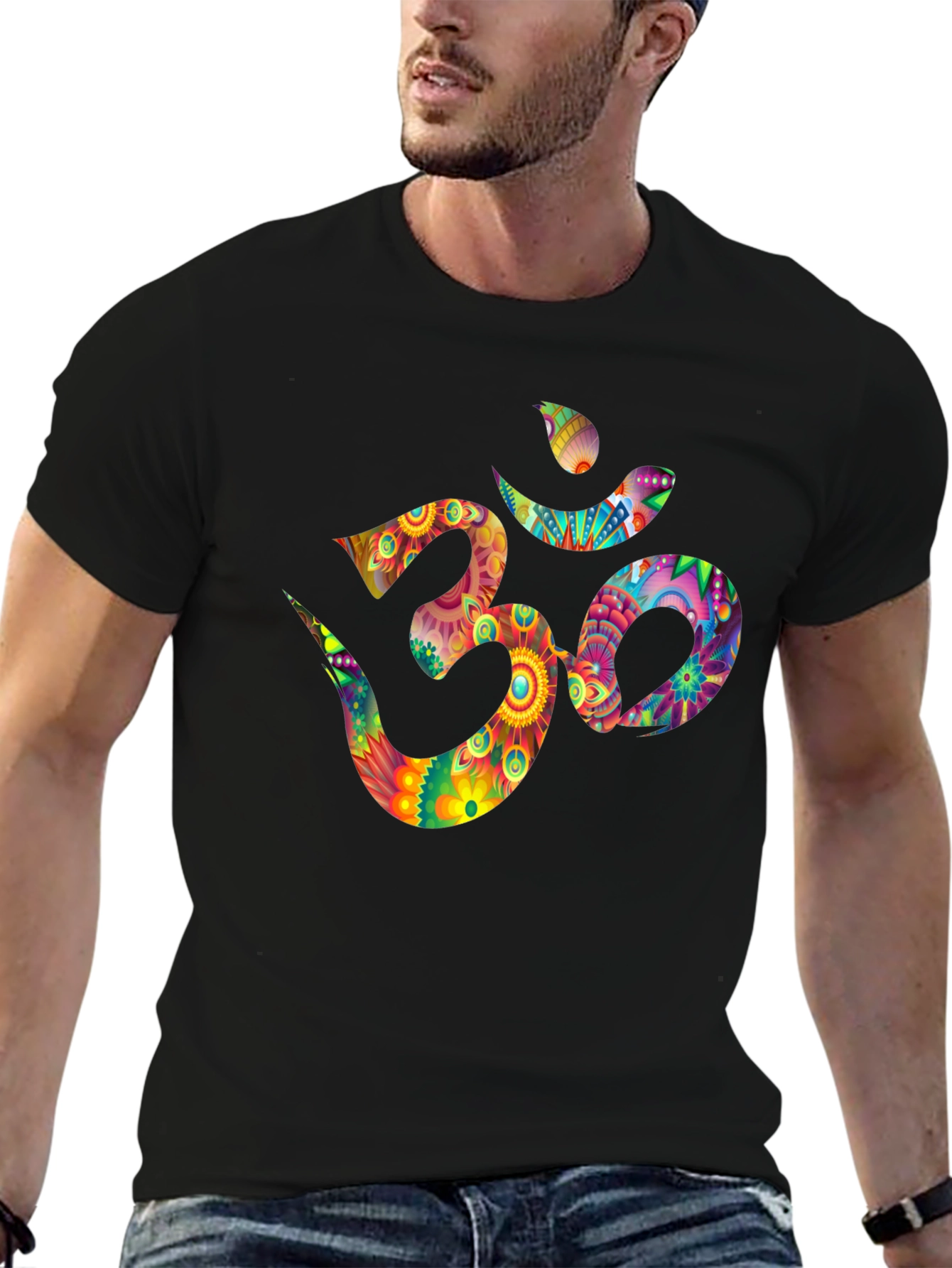 Om Symbol Graphic Tee - Vibrant Floral Design