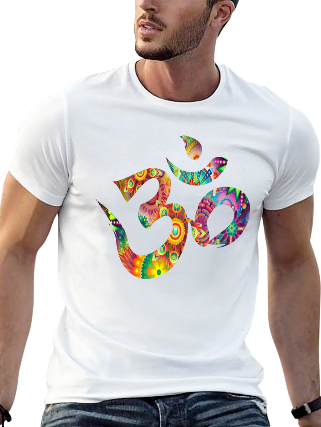 Om Symbol Graphic Tee - Vibrant Floral Design
