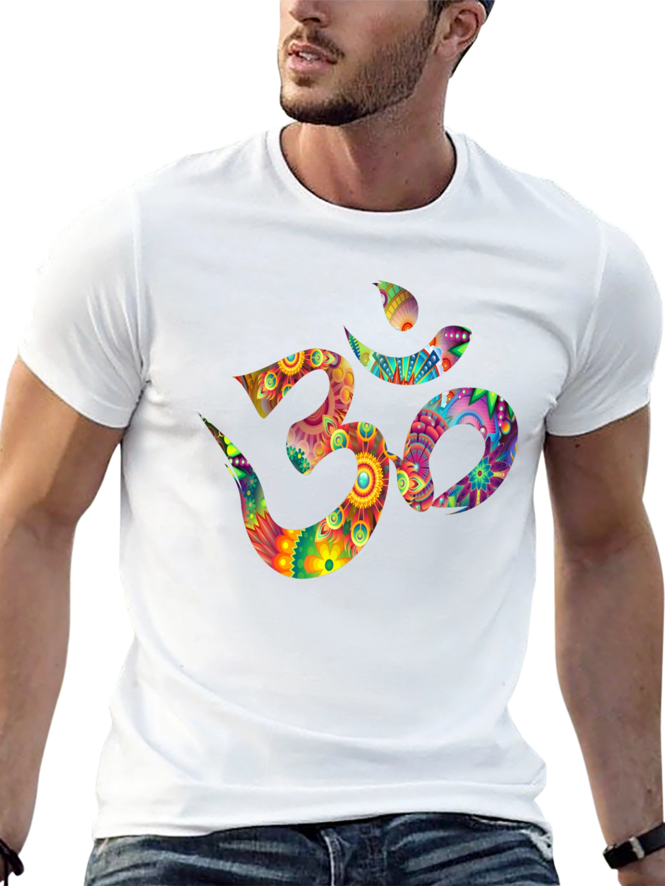 Om Symbol Graphic Tee - Vibrant Floral Design