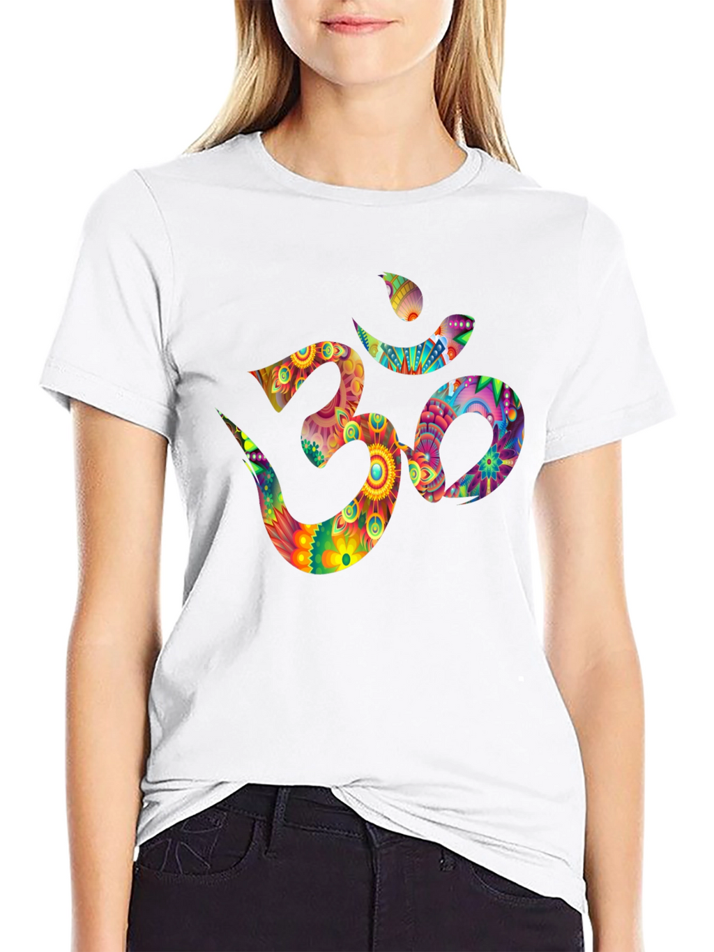 Om Symbol Graphic Tee - Vibrant Floral Design