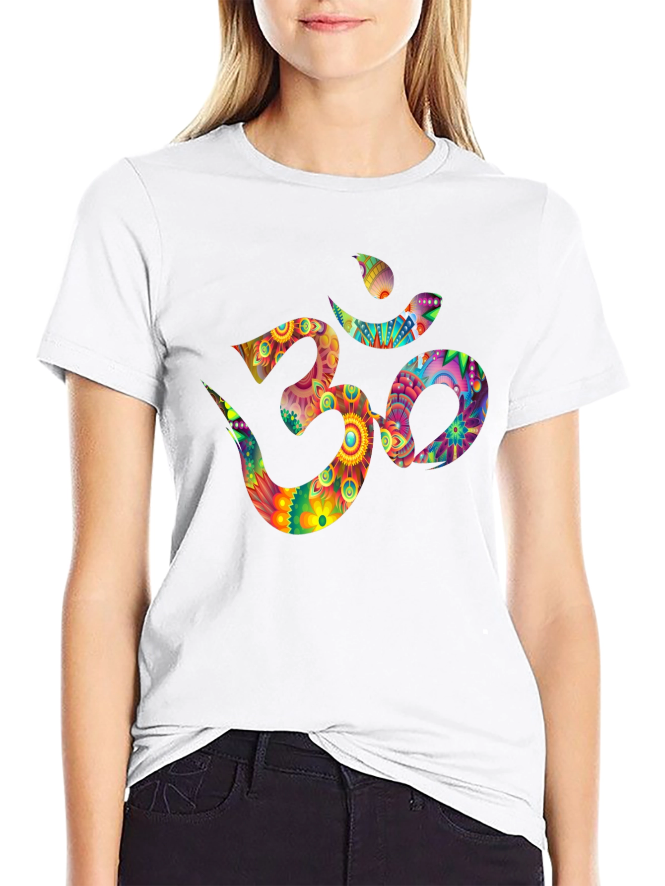 Om Symbol Graphic Tee - Vibrant Floral Design