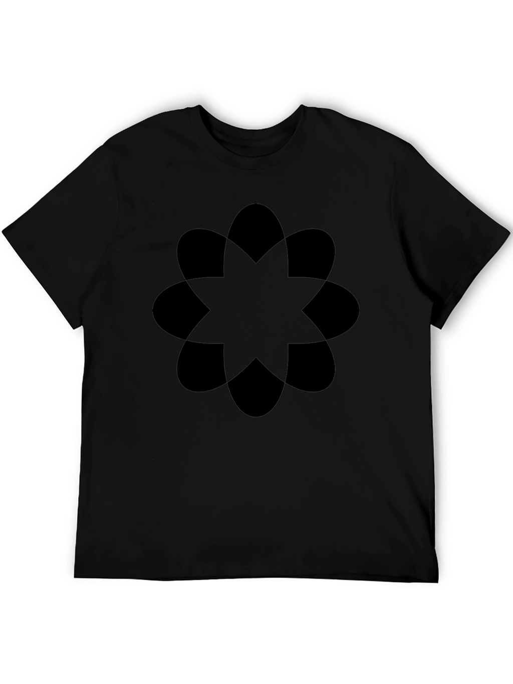 Geometric Flower T-Shirt - Black Crew Neck Casual Tee