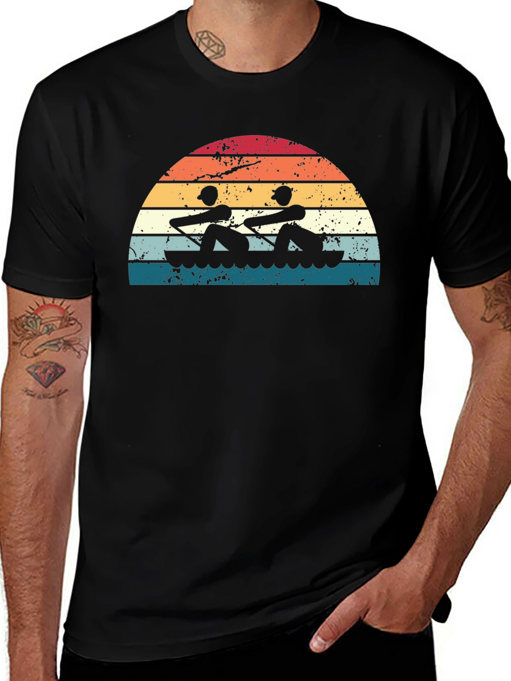 Rowing Sunset Graphic Tee - Black