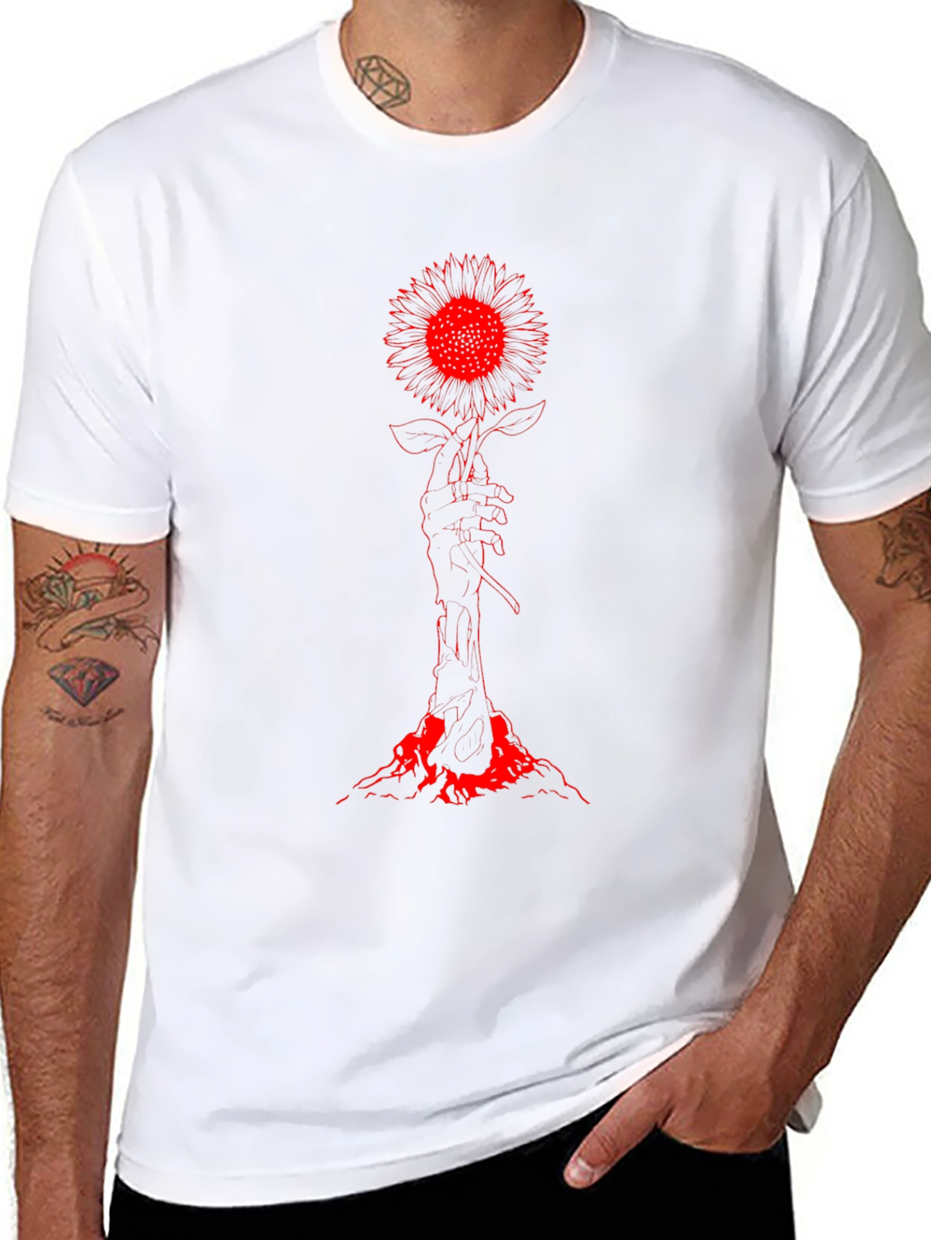 Red Sunflower Graphic Tee - Dark Aesthetic