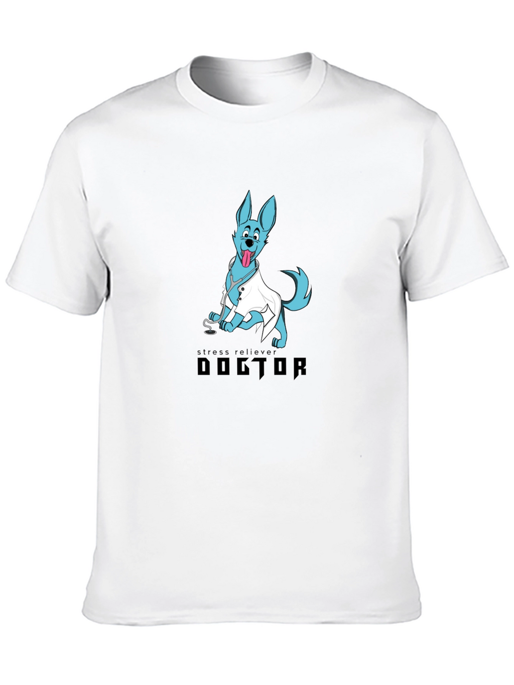 Doctor Dog Cartoon Graphic Black T-Shirt