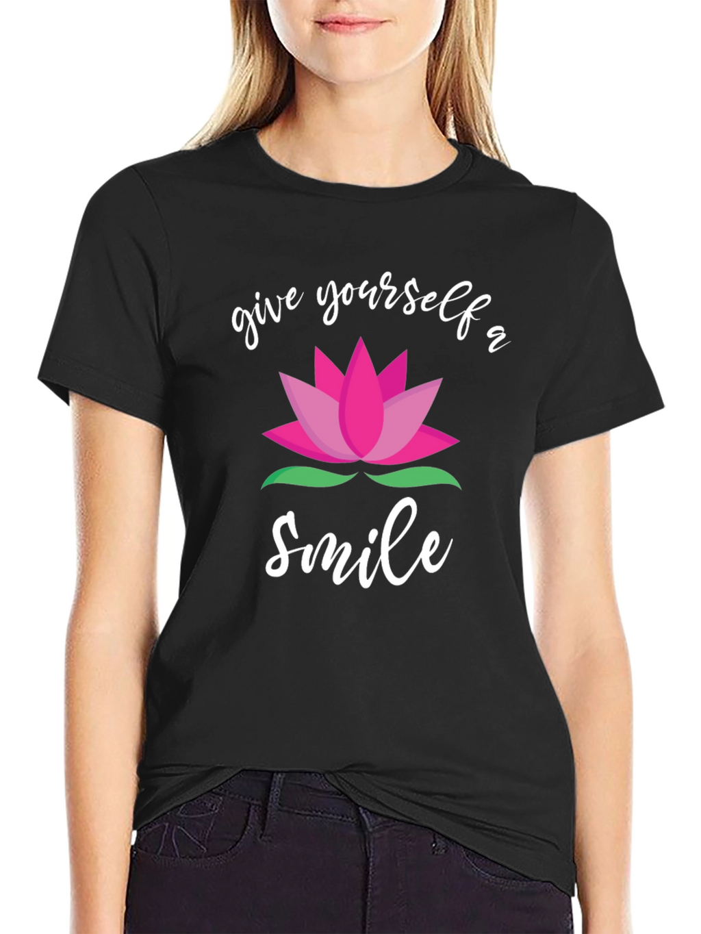 Give Yourself A Smile Lotus Graphic Black T-Shirt