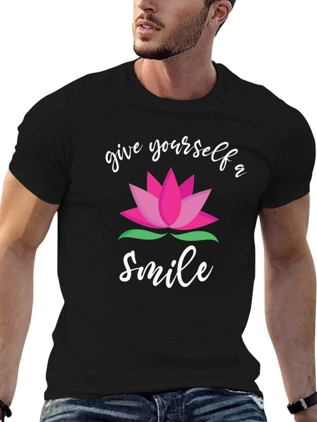 Give Yourself A Smile Lotus Graphic Black T-Shirt