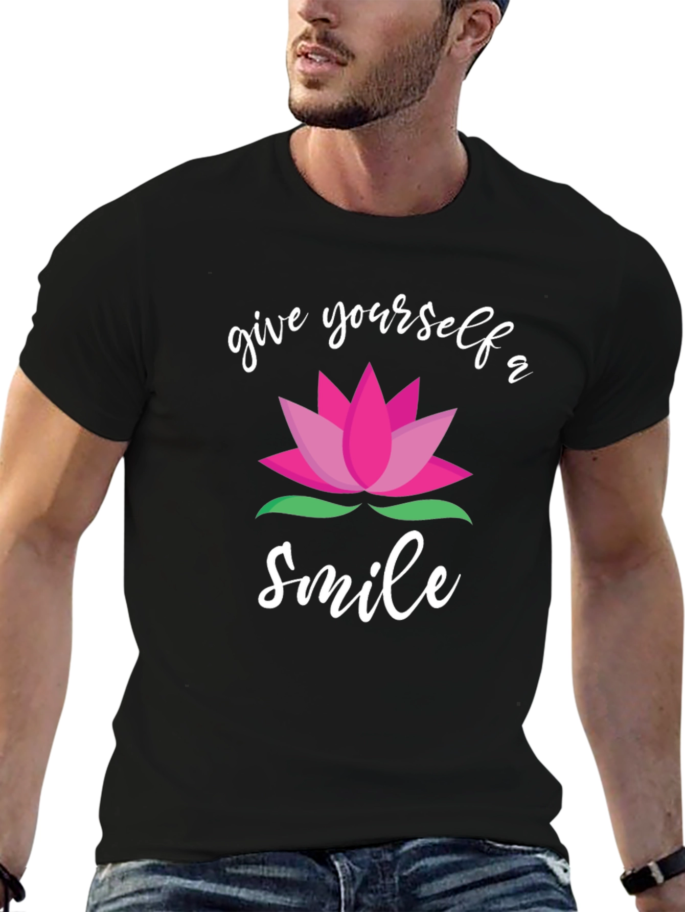 Give Yourself A Smile Lotus Graphic Black T-Shirt
