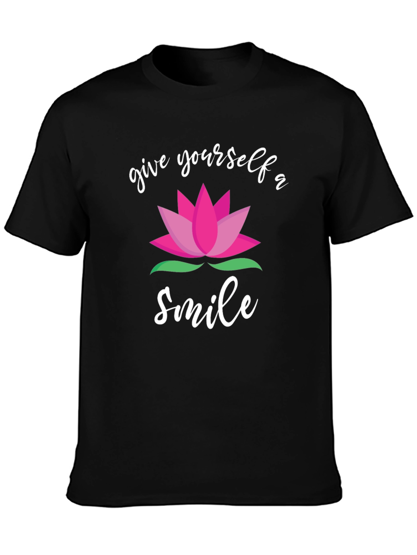 Give Yourself A Smile Lotus Graphic Black T-Shirt