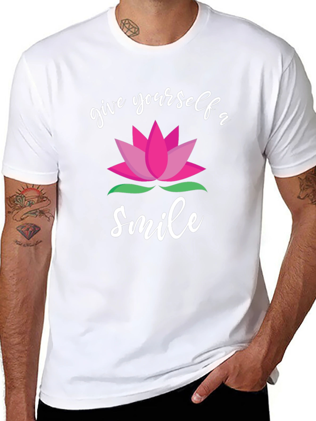 Give Yourself A Smile Lotus Graphic Black T-Shirt