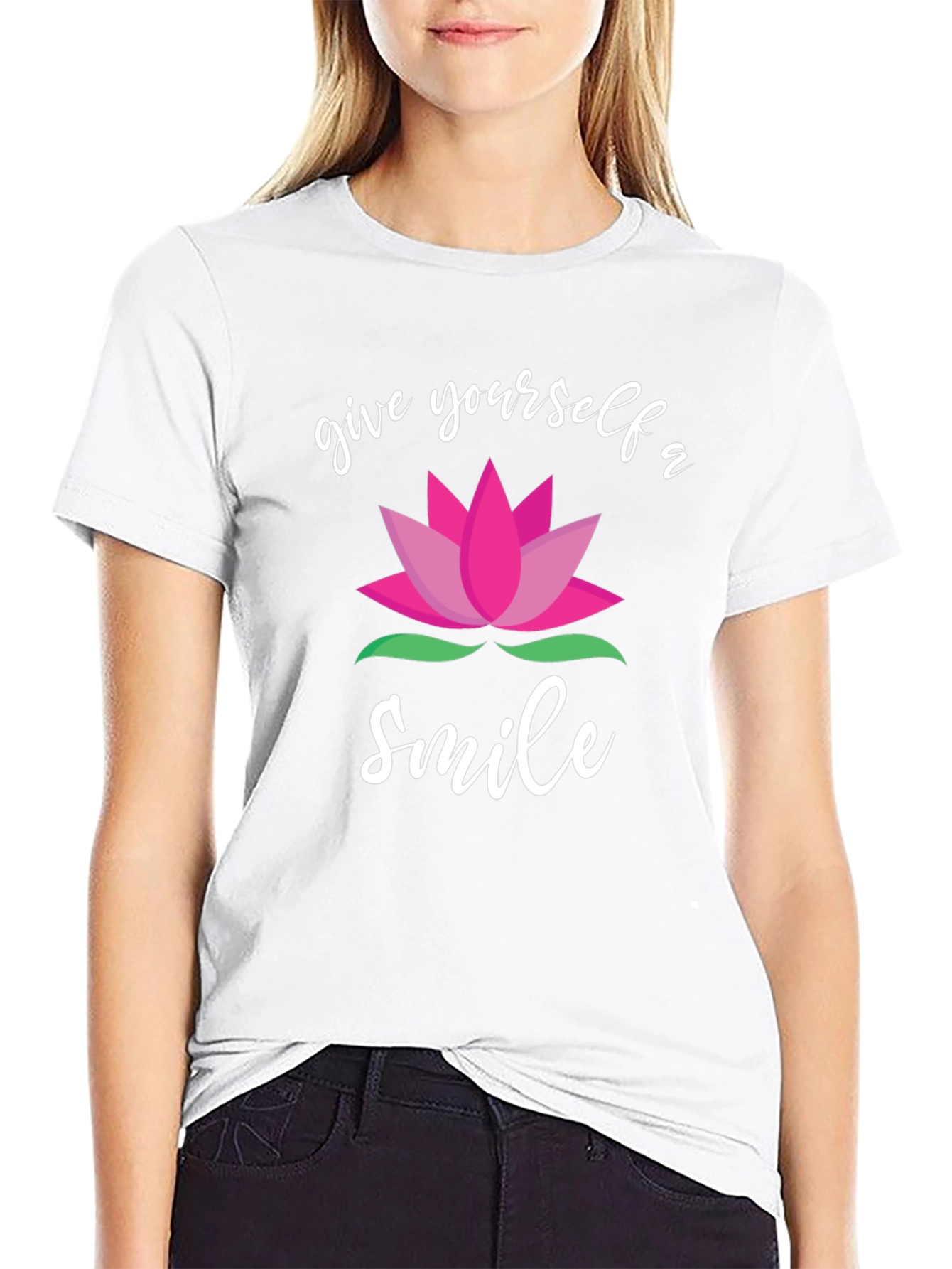 Give Yourself A Smile Lotus Graphic Black T-Shirt