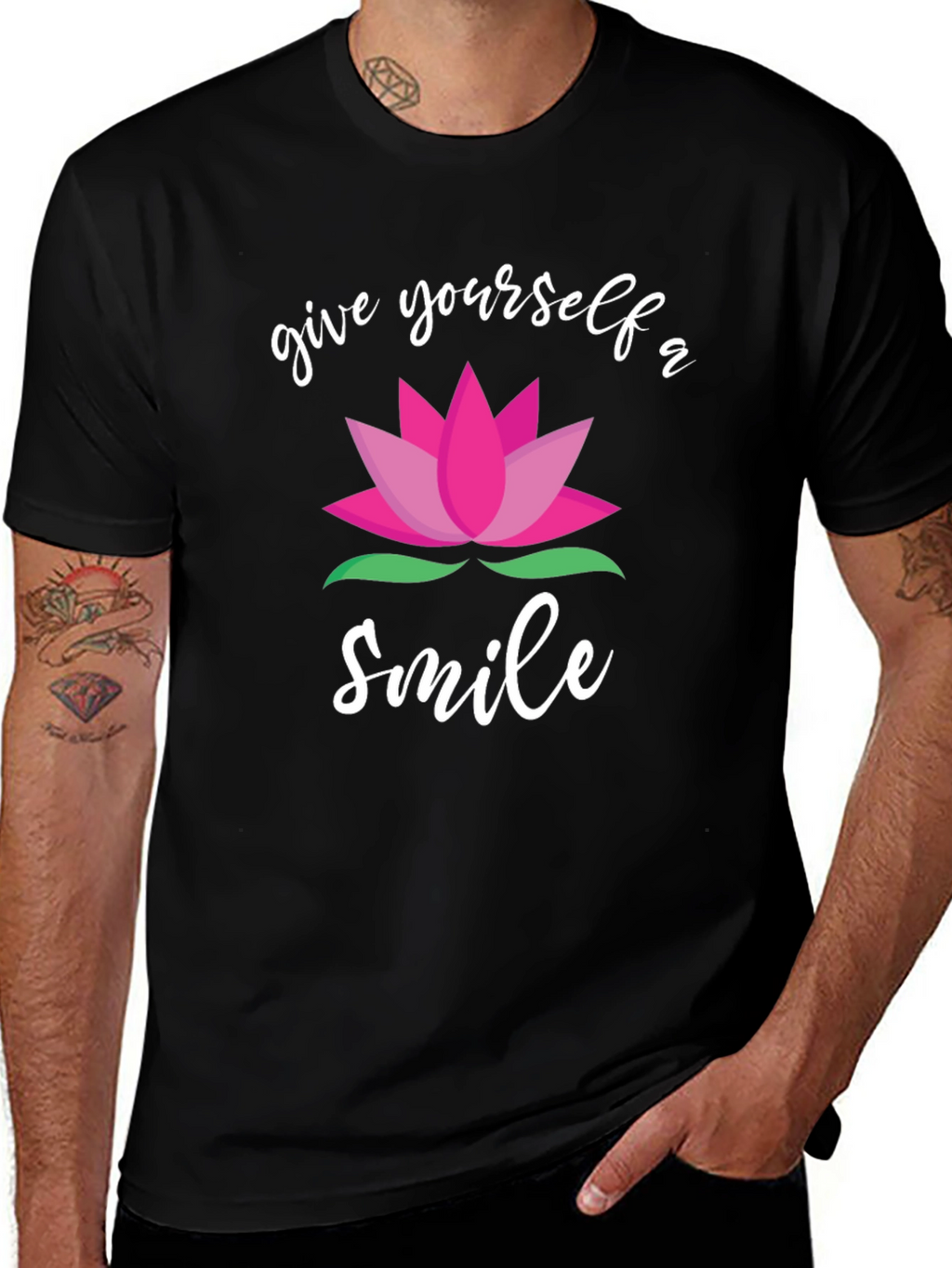 Give Yourself A Smile Lotus Graphic Black T-Shirt