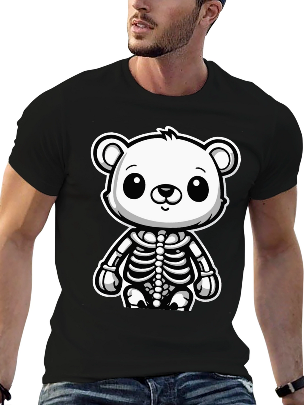 Bear Skeleton Black T-Shirt - Cute & Spooky